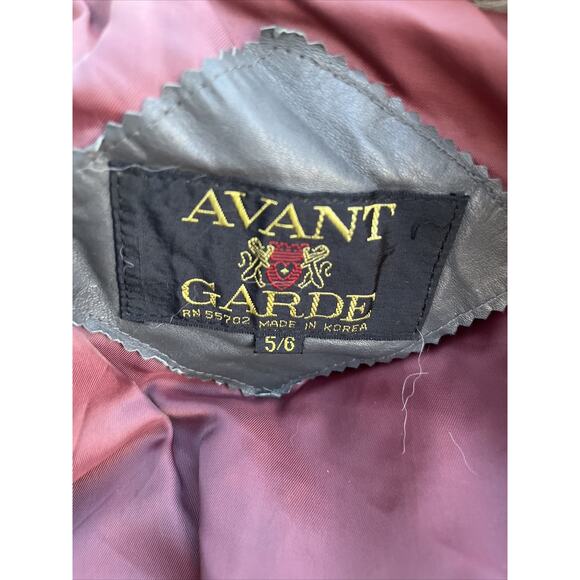 Avant Garde Leather Fur Bomber Jacket Women's Vintage Size 5/6 Y2K 90s Gray Coat - Picture 9 of 13